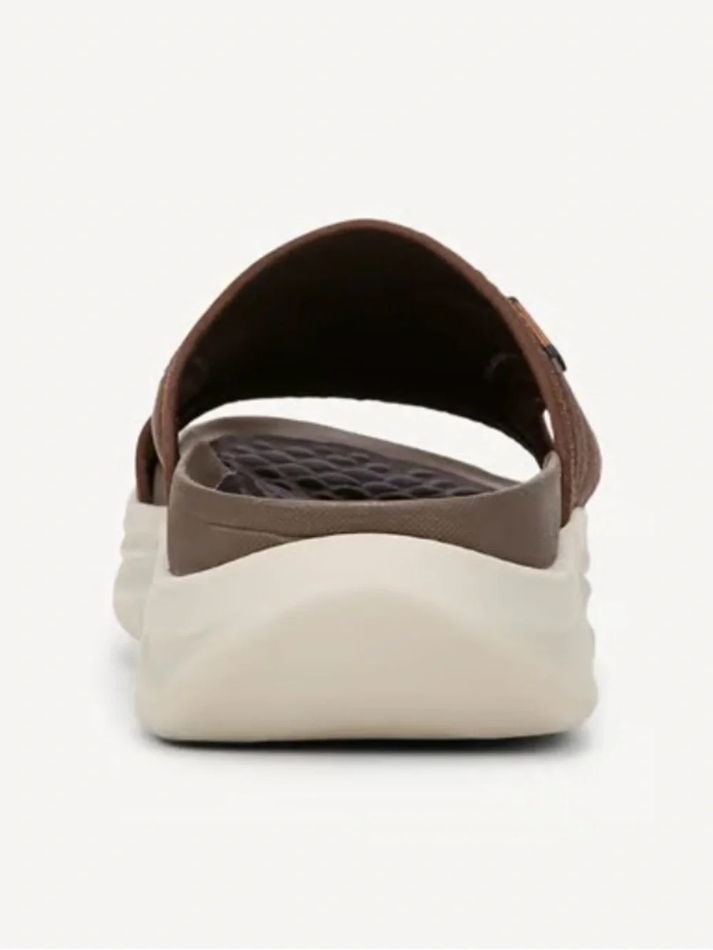 Brand New Mens…..Dr. Scholl's Brown Leather Slide Sandals with Cream Sole